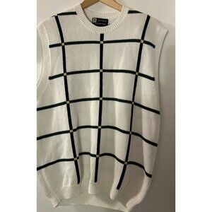 Jos A Bank Leadbetter Golf Men’s L White Sleeveless Sweater Vest Multi/Cotton